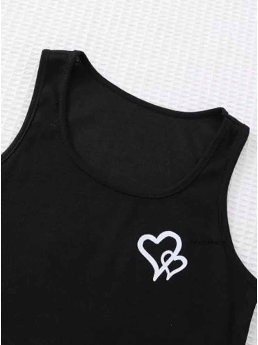 Girls Ribbed Heart Graphic Sleeveless Tank Top & Short Set